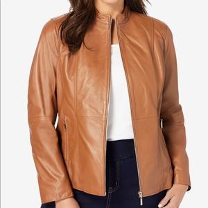 Cognac Genuine Leather Jacket - Jessica Simpson - size 16w